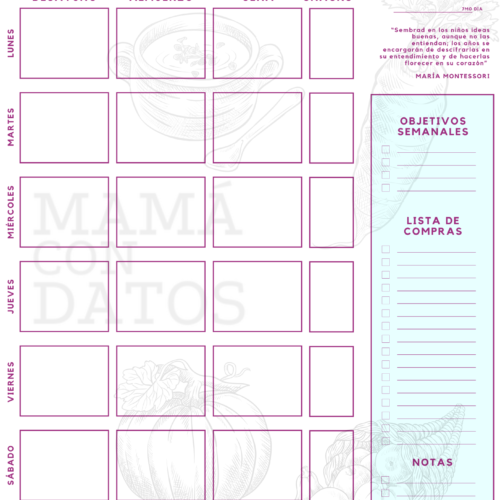 Planeador semanal de Comidas de Mamá con Datos